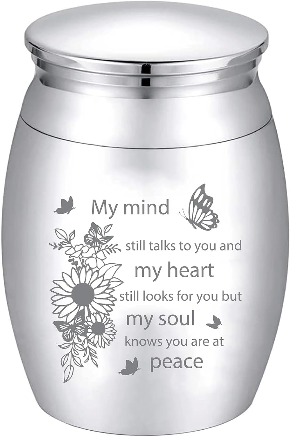 Small Stainless Steel Cremation Urn For Ashes - Mini Keepsake Memorial Urn For Pet Or Human, Rose Engraved, 1.57x1.18 Inches
