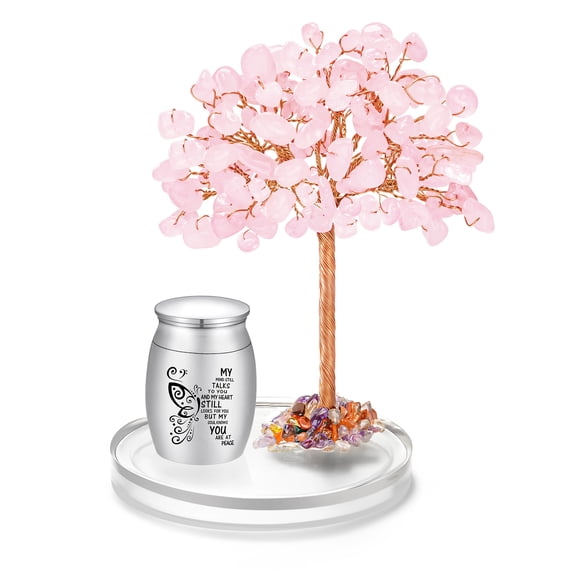 Small Urns for Human Ashes Keepsake, 1.57 Inches Stainless Steel Mini Urn for Women Men with Pink Crystal Tree - Decoration Urn Butterfly Cremation Keepsake Sharing Holder