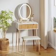 thumbnail image 1 of Small Vanity Desk with Mirror and Lights, Wooden Handles with Cushioned Stool, 1 of 5