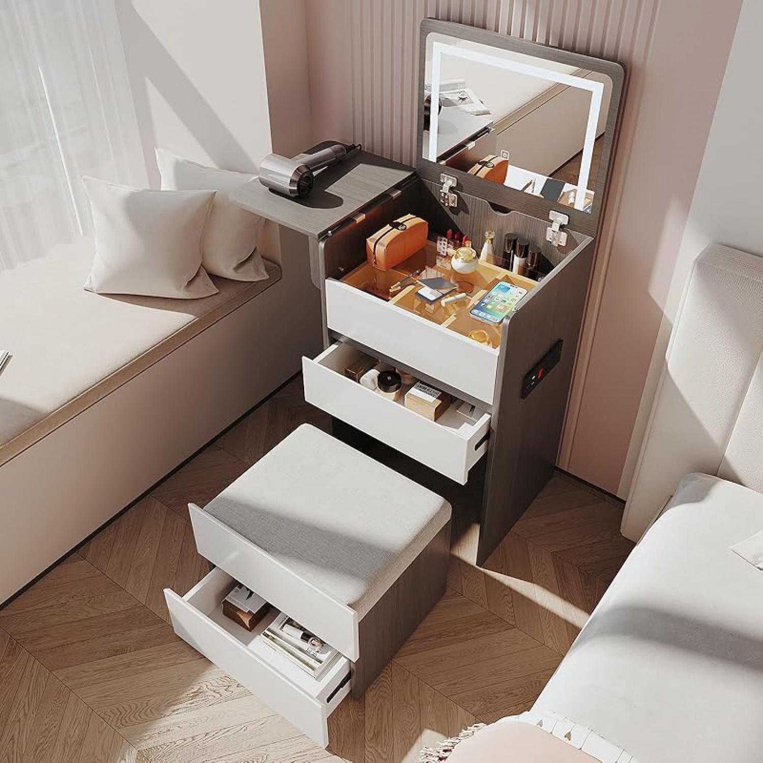 Small Vanity With Mirror Compact Makeup Vanity Set With 3 Drawers 1 