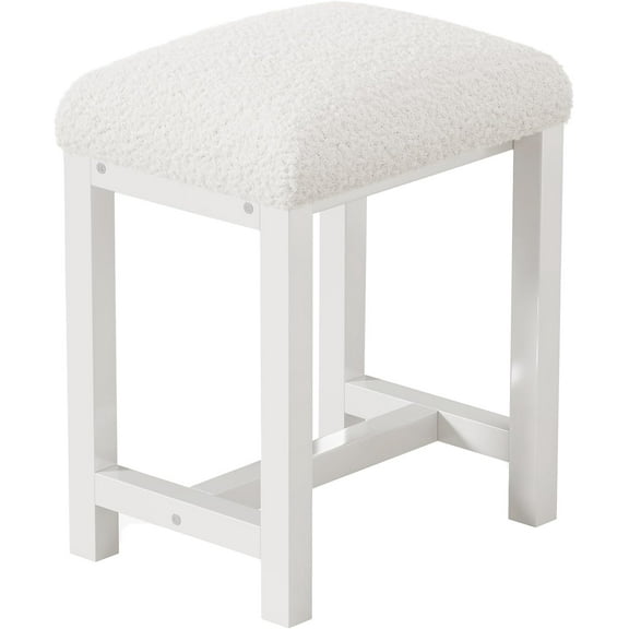 Small Vanity Stool, Cute Vanity Stools with Faux Teddy Fur Cushion, White Makeup Vanity Chair for Small Spaces, Living Room, Bedroom, Bathroom, Entryway, Foot Rest for Couch Sillas Modern