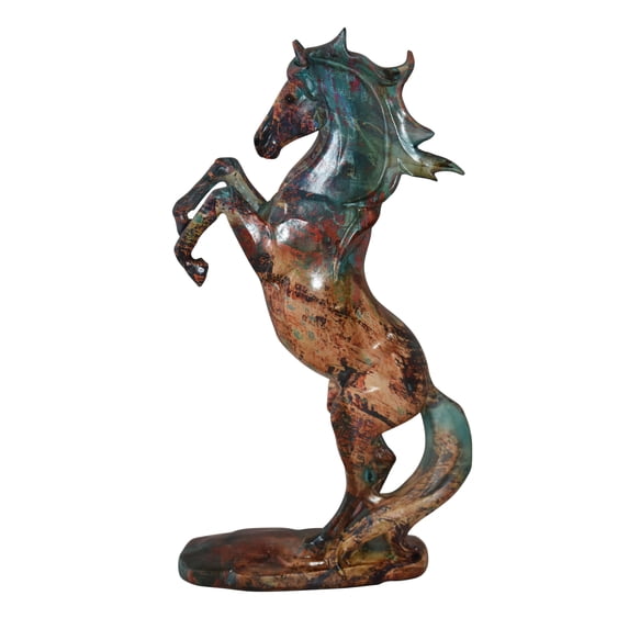 Nifao Small Varicolored Rearing Horse Resin Statue – Home Decor Sculpture, 8"L x 3"W x 13"H