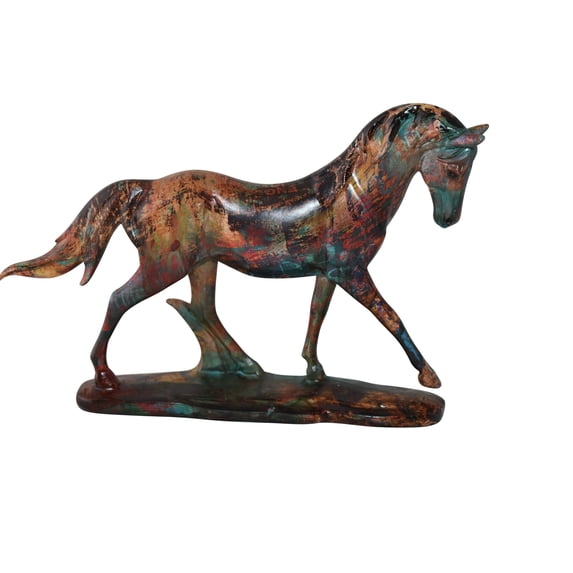 Nifao Small Varicolored Roaming Horse Resin Statue – Home Decor Sculpture, 13"L x 3"W x 8"H