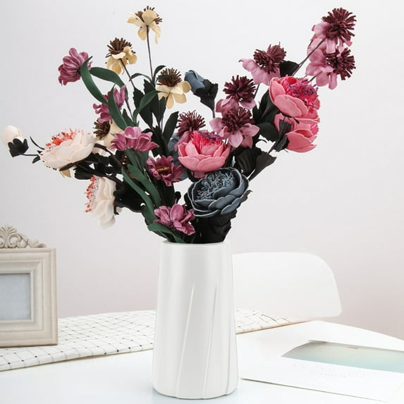 Small Vase Ceramic Vases White Vases For Flowers Plastic Imitation Glazed Vase Living Room Flower Arrangement TV Cabinet Decoration Dried Flower Decoration Flower Pot Flower Utensil
