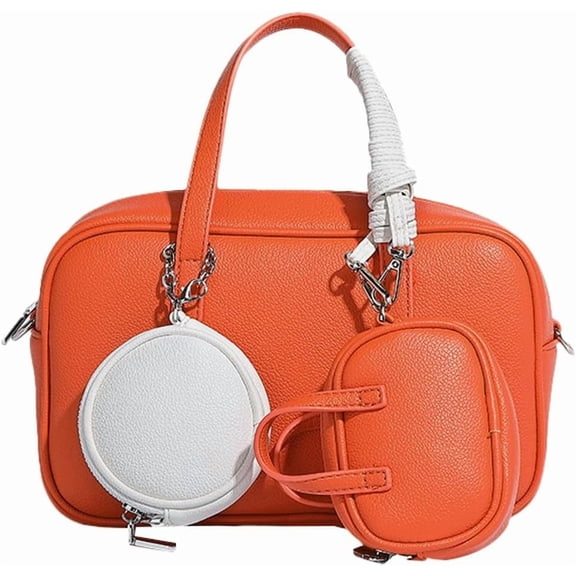 Small Vegan Leather Purse for Women Vintage Boston Bags Shoulder Crossbody Purse Ladies Y2k Satchel Handbag 3pcs