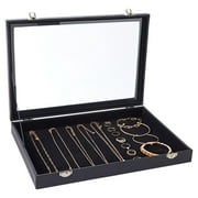 Small Velvet Jewelry Display Case for Women, Girls - Organizer Travel Tray for Rings, Bracelets, Necklaces, Retail (Black)