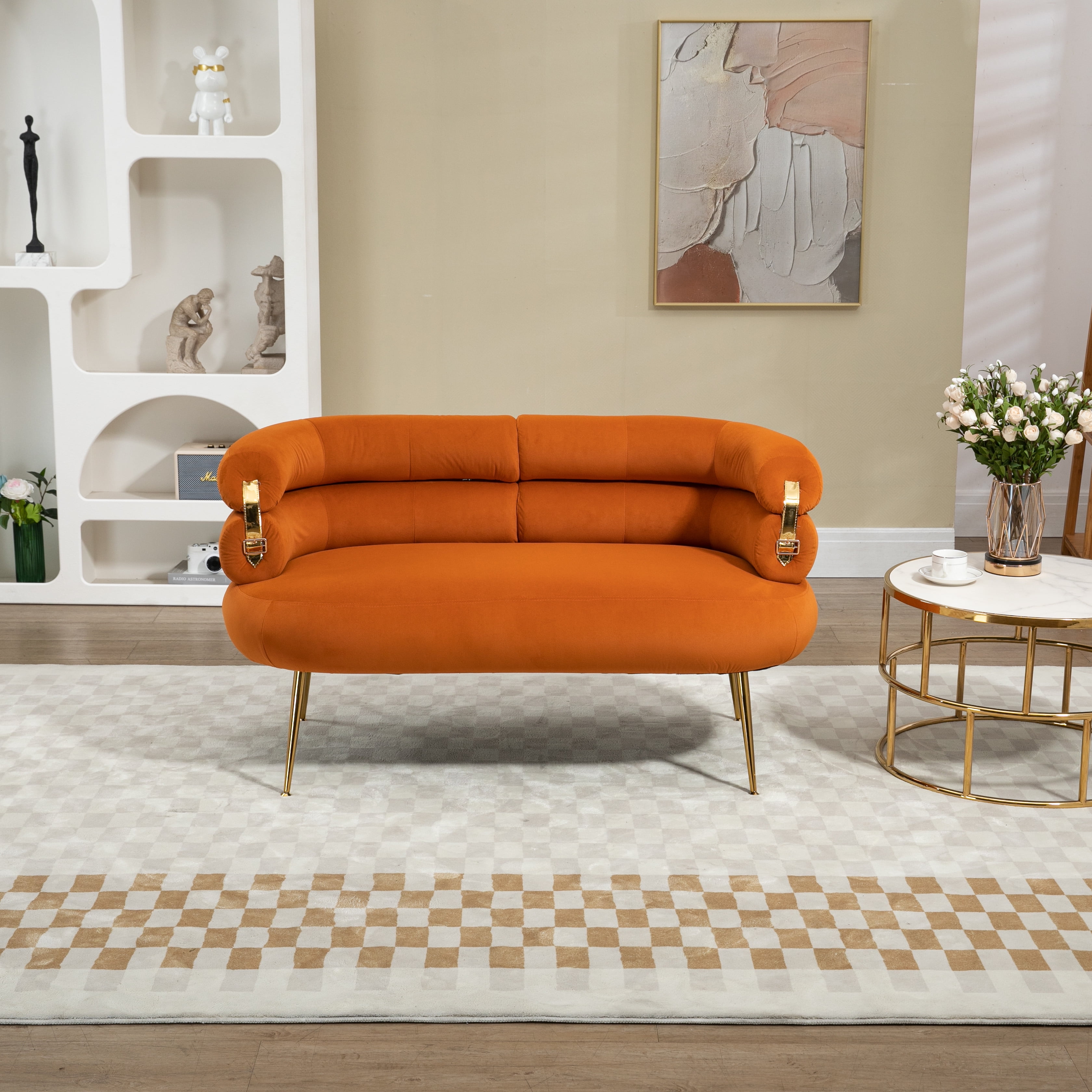 Small Velvet Loveseat, Accent Sofa, Velvet Upholstered Loveseat with