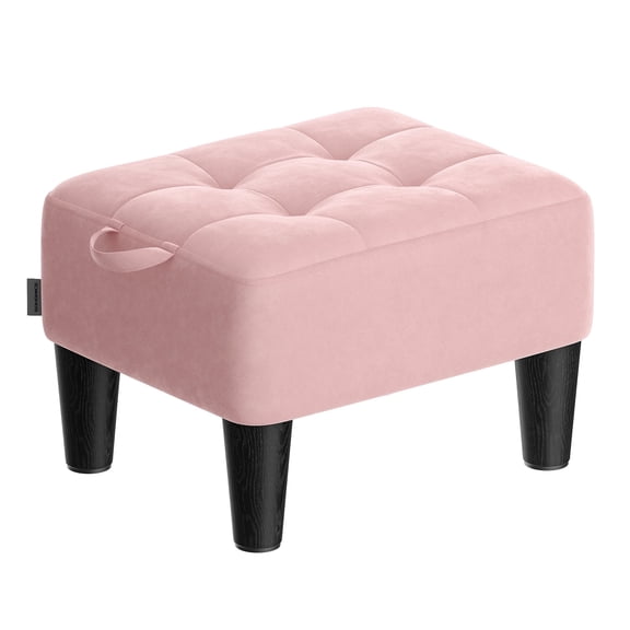 Small Velvet Ottoman Foot Stool with Angled Legs, Thick Foam Cushion, Hidden Storage & Carry Handle, for Living Room, Bedroom – Jelly Pink