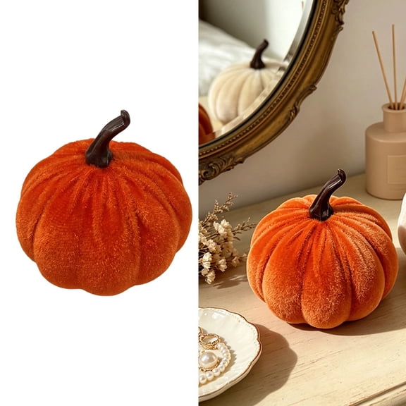 Small Velvet Pumpkin Decorations Fake Mini Foam Pumpkins Harvest Fabric Wrapped Pumpkin Halloween Thanksgiving Decor for Home Kitchen Table Centerpiece (Orange)