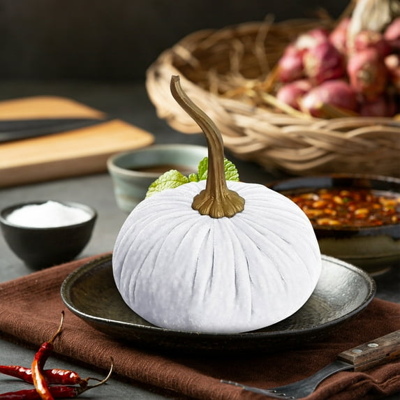 Small Velvet Pumpkin, Handmade Home Decor, Holiday Mantle Decor, Fall Halloween Thanksgiving Centerpiece, Wedding Centerpiece Decor, Baby Shower Favors (White)