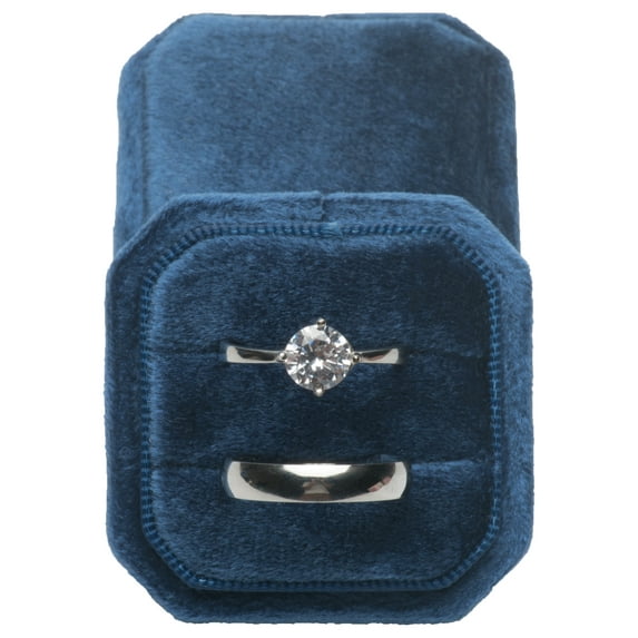 Small Velvet Ring Box Cut Edge Octagon for Wedding Engagement(Dark Blue)
