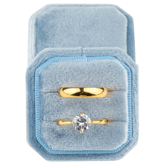 Small Velvet Ring Box Cut Edge Octagon for Wedding Engagement(Light Ocean Blue)