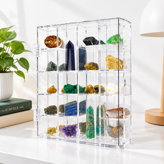 Small Vertical 20-Room Display Case for Collectibles, Rocks, and Mini Figures