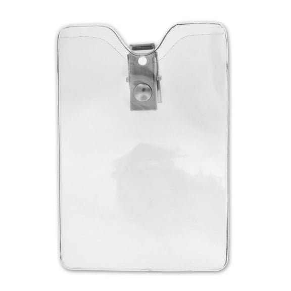PinMart Small Vertical Badge Holder with Clip, Clear, 100 Pack