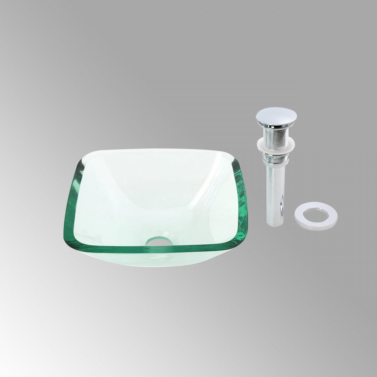 Small Vessel Glass Bathroom Sink Square Combo Set w/Modern Pop-Up Drain ...