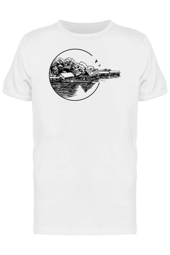 Small Village And River T-Shirt Men -Image by Shutterstock, Male Medium