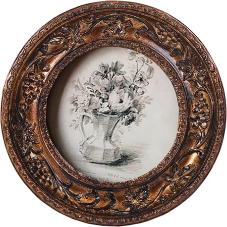 Small Vintage 3×3 Round Picture Frame Antique Ornate Mini Photo Frame Vintage Wall Decor, Bronze Gold