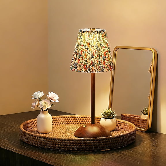 Small Vintage Cordless Table Lamp,4000mAh Rechargeable Battery Operated Desk Lamp,3 Color Stepless Dimming Up LED Flower Night Light for Bedroom Living Room Patio Camping Restaurant Home Coffee Shop