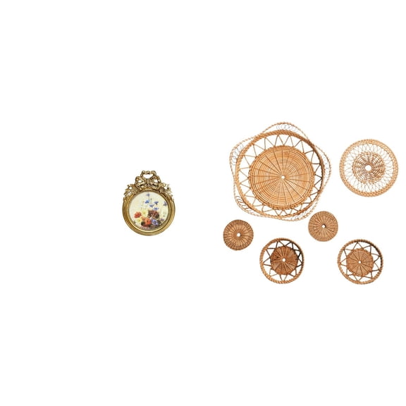 Small Vintage Golden Picture Frame Ornate Rattan Woven Craft Resin Construction for Hallway Tea Room Wall Art