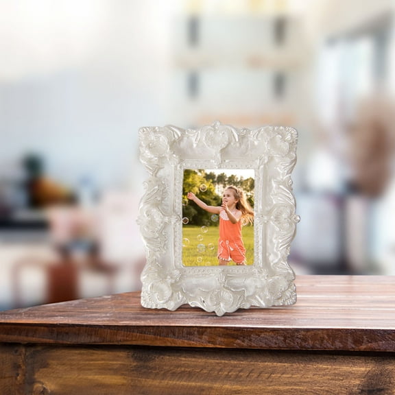 Small Vintage Picture Frame, Tiny Antique White Ornate Photo Frame, for Tabletop and Wall Display, Decorative Floral Design Retro Home Decor, Old Fashioned Photo Gallery Art