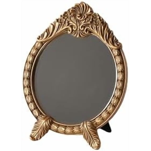 Small Vintage Round Gold Vanity Mirror 9.5" x 12.5" Baroque Arched Vanity Mirror, Freestanding Antique Makeup Mirror for Desktop, Bedroom and Dressing Table Decor$$Home Decor, Kitchen, & Other