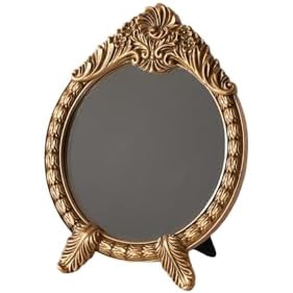 Small Vintage Round Gold Vanity Mirror 9.5" x 12.5" Baroque Arched Vanity Mirror, Freestanding Antique Makeup Mirror for Desktop, Bedroom and Dressing Table Decor$$Home Decor, Kitchen, & Other