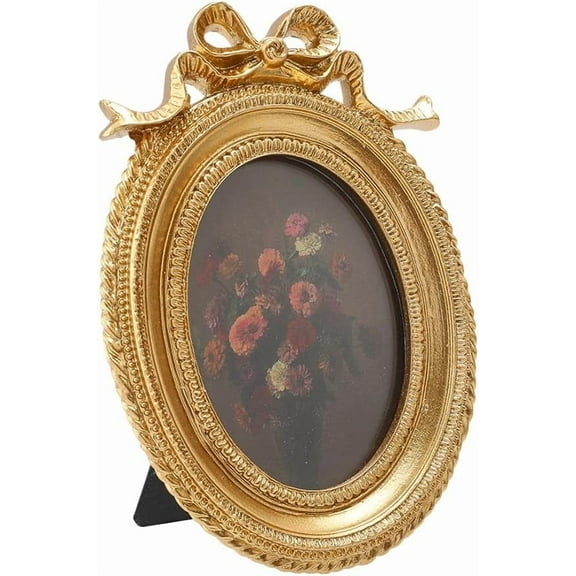 Small Vintage Round Picture Frame 3.745.31inch Gold Baroque Ornate Mini Frame Dark Goldenrod Photo Frames for Home Wedding Decor