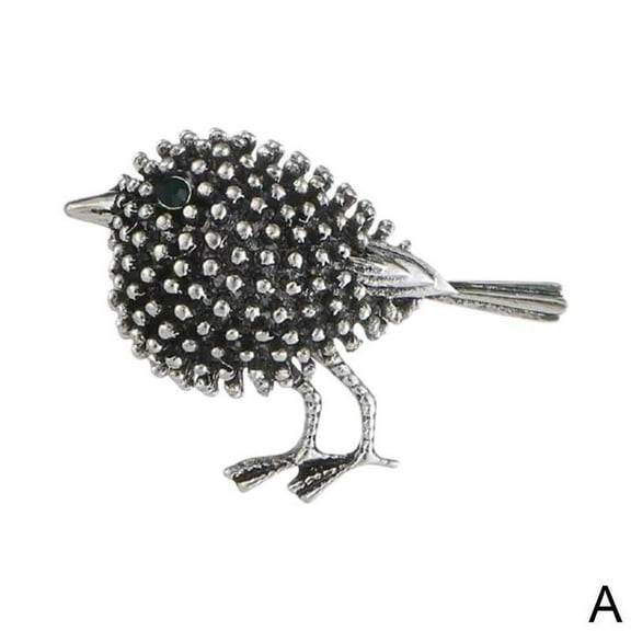 Small Vintage Style Silver Robin Green Diamante Bird Brooch Pin Broach Crystal