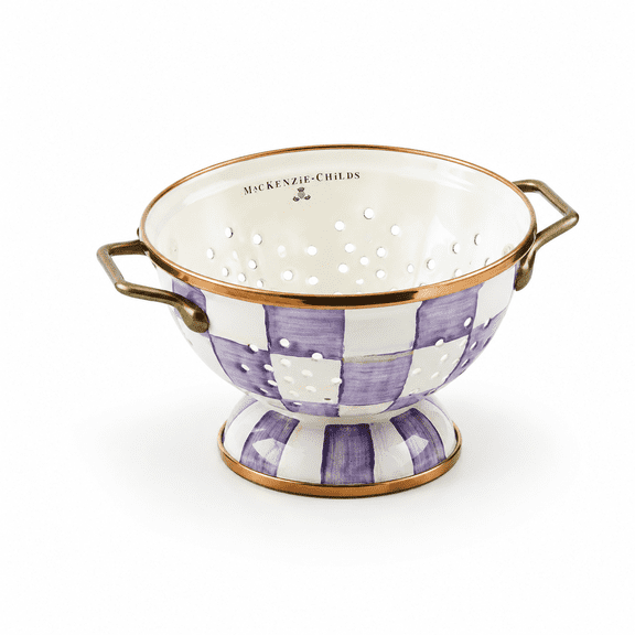 Small Violet Check Enamel Colander Decorative Kitchen Food Strainer
