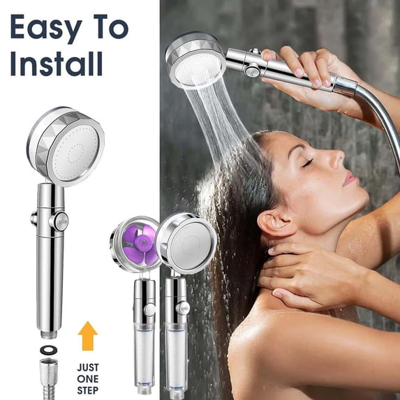 Small Waist Turbocharged Shower Head with Transparent Handle One Click Water Stop Filter for Household Bathing