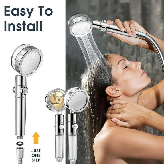 Small Waist Turbocharged Transparent Handle Shower Head with One Click Water Stop and Integrated Filter for Household Bathing