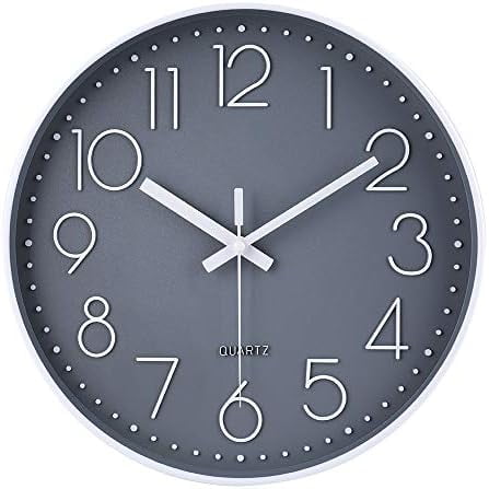 Small Wall Clock 8 Inch Gray Wall Clocks Silent Non-Ticking for Bedroom Bathroom Kitchen