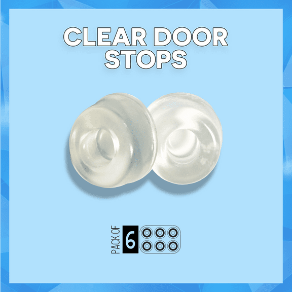 Small Wall Door Stops, Self adhesive Black/ Clear Door Knob Bumpers 0.5 inch thick - 0.9 inch diameter. (Clear- 6 Pack)