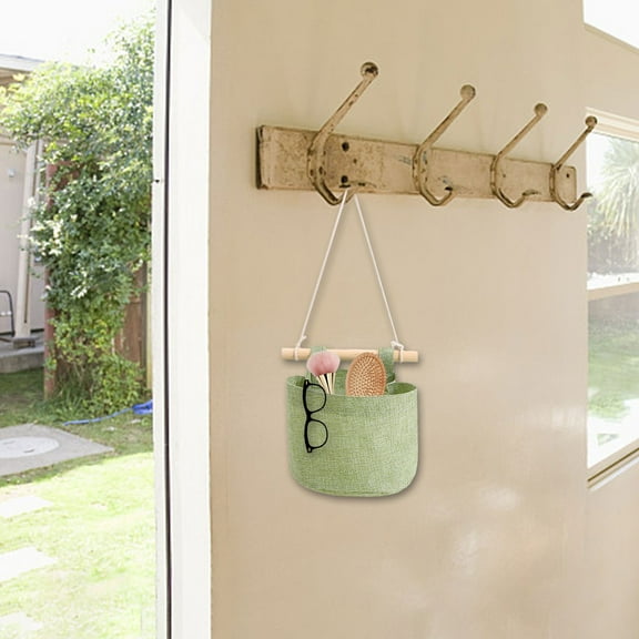 Small Wall Hanging Organizer Bag,Linen Fabric Door Hanging Storage Basket With Pockets,Reusable Hanging Storage Basket Bin For Kitchen, Bedroom, Office.