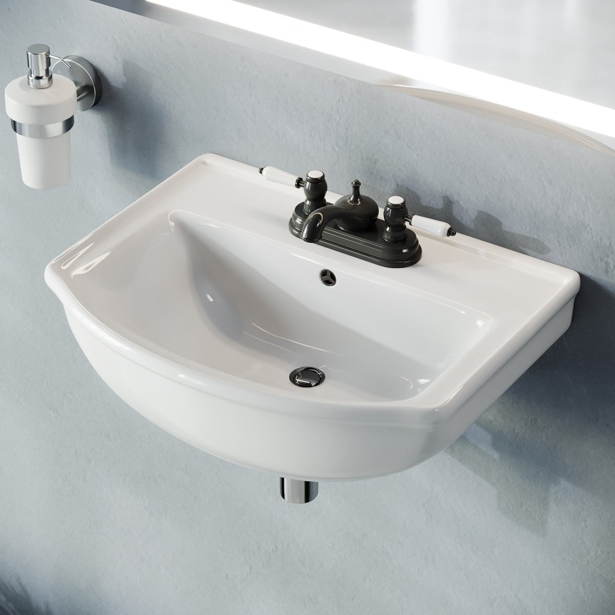 Small Wall Mount White Bathroom Sink 4" Faucet Hole and Overflow Space Saving Design Renovator's Supply