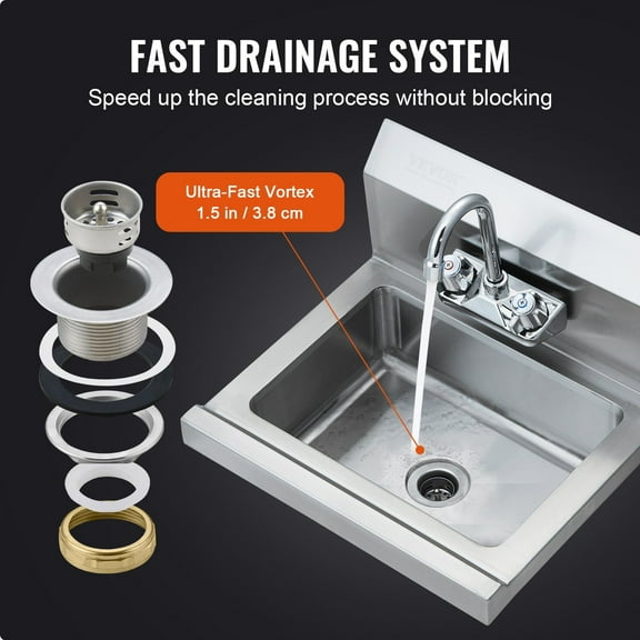 Small Wall-Mounted Hand Washing Sink, NSF Stainless Steel Utility Basin for Restaurants, Bars, Garages