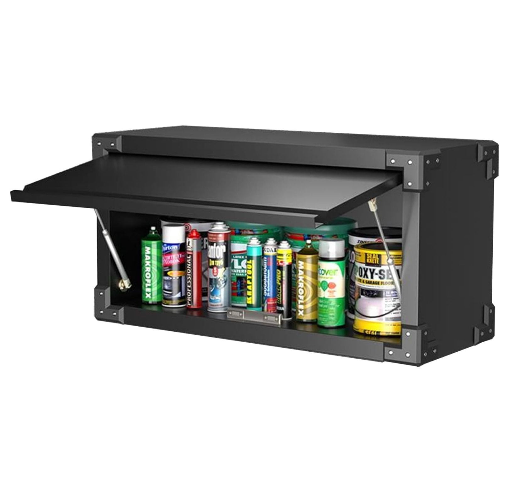 Black Wall-Mounted Steel Storage Cabinet with Adjustable Shelves