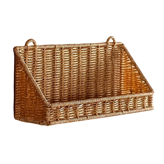 Small Wall Mounted Storage Basket Woven Rattan Look Bathroom Organizer Bin Open Front Hanging Holder for Toiletries
