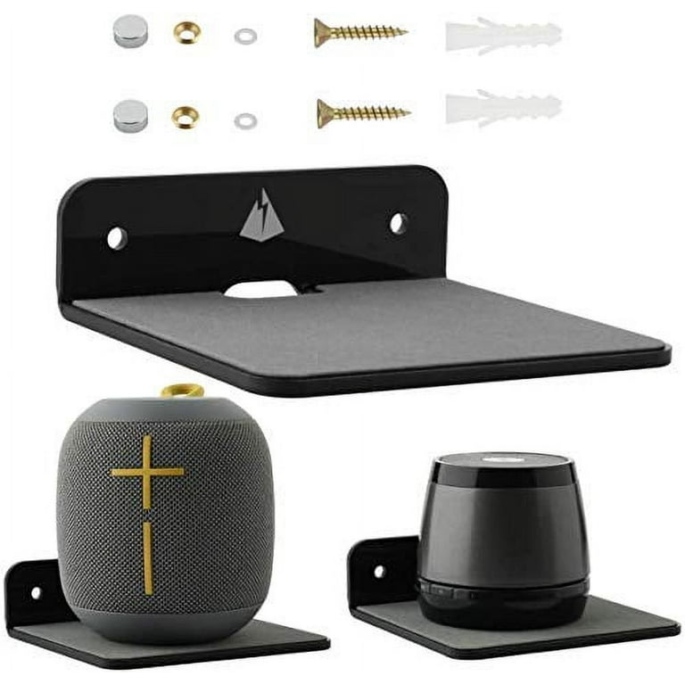 (2 Pack) 4 Small Floating Shelf Bluetooth Speaker Stand, Adhesive & Screw  Wall Mount, Anti Slip, for Cameras, Baby Monitors, Webcam, Router & More