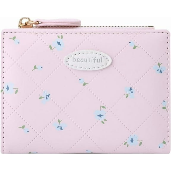 Small Wallet Cute Coquette Floral Print Wallet with Zipper Coin Purse ID Credit Card Holder for Women (BLUE)