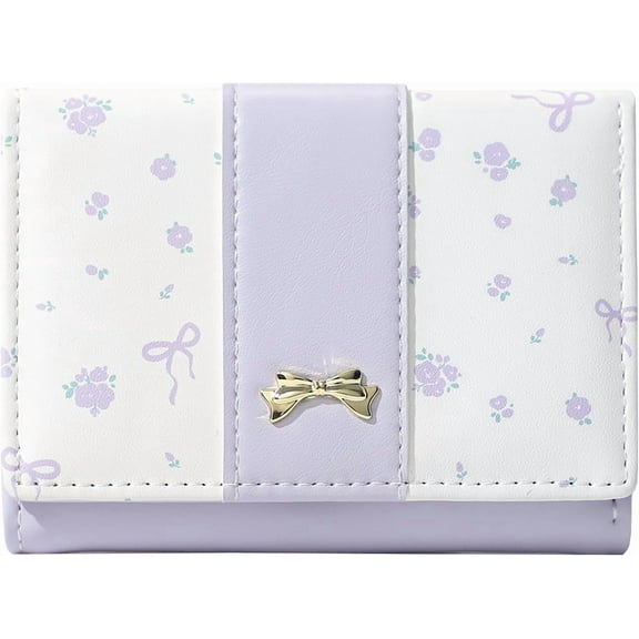 Small Wallet Floral Coquette Bow Wallet Cute Wallet ID 7 Credit Card Slots for Women Girls (BLUE)