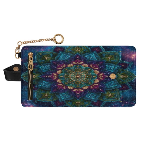 Small Wallet For Women Bifold Leather Pocket Coin Credit Card Holder With RFID Blocking A Mandala-patterned