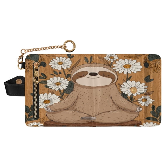 Small Wallet For Women Bifold Leather Pocket Coin Credit Card Holder With RFID Blocking A Sloth Doing Yoga