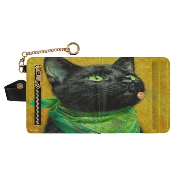 Small Wallet For Women Bifold Leather Pocket Coin Credit Card Holder With RFID Blocking Adorable Dark Cat
