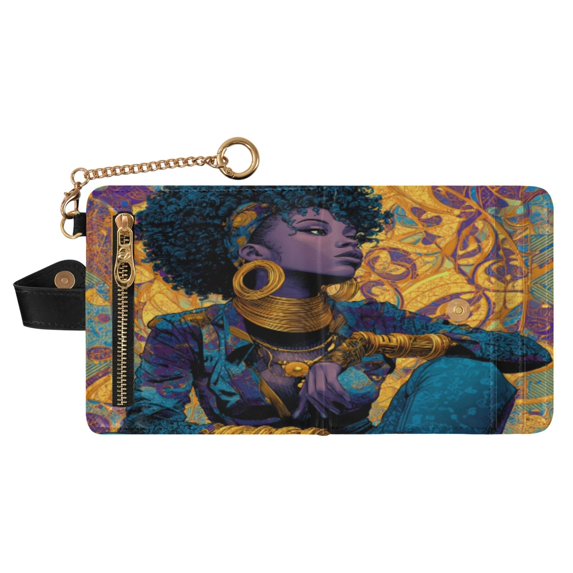 Small Wallet For Women Bifold Leather Pocket Coin Credit Card Holder With RFID Blocking Afrofuturism-inspired Art Nouveau