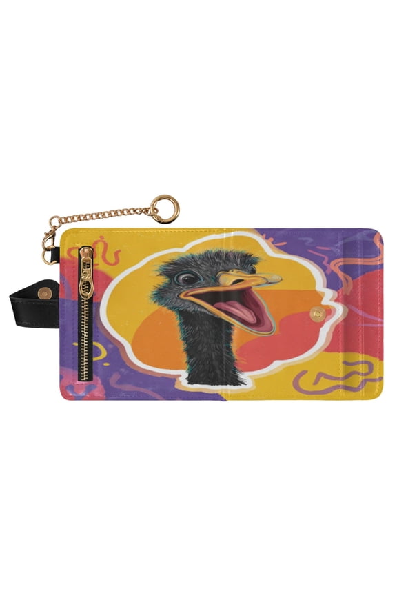 Small Wallet For Women Bifold Leather Pocket Coin Credit Card Holder With RFID Blocking An Ostrich with Its Mouth Open