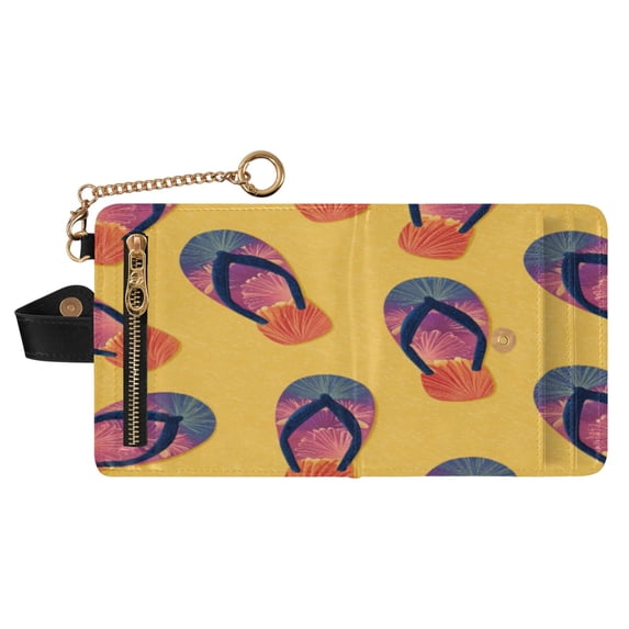 Small Wallet For Women Bifold Leather Pocket Coin Credit Card Holder With RFID Blocking Beach Flip-flop Pattern