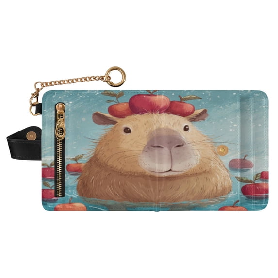 Small Wallet For Women Bifold Leather Pocket Coin Credit Card Holder With RFID Blocking Capybara