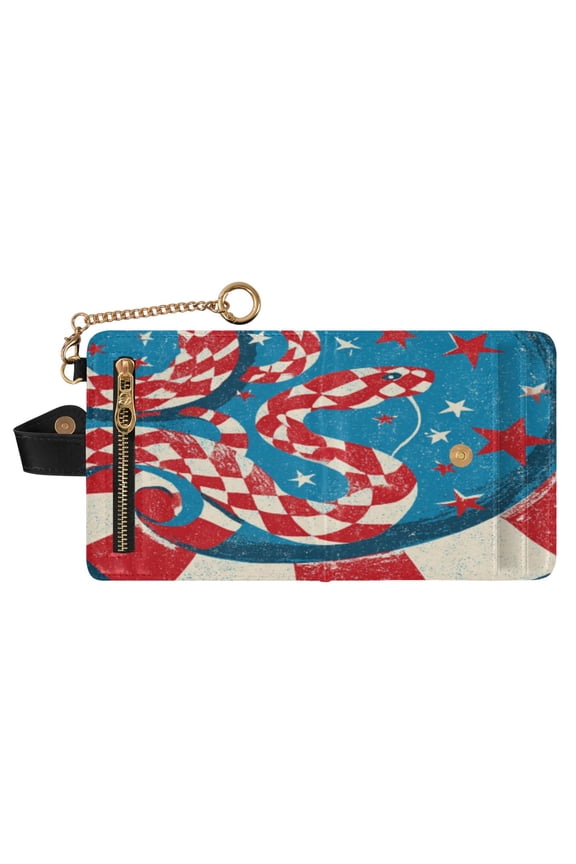 Small Wallet For Women Bifold Leather Pocket Coin Credit Card Holder With RFID Blocking Checkered Snake