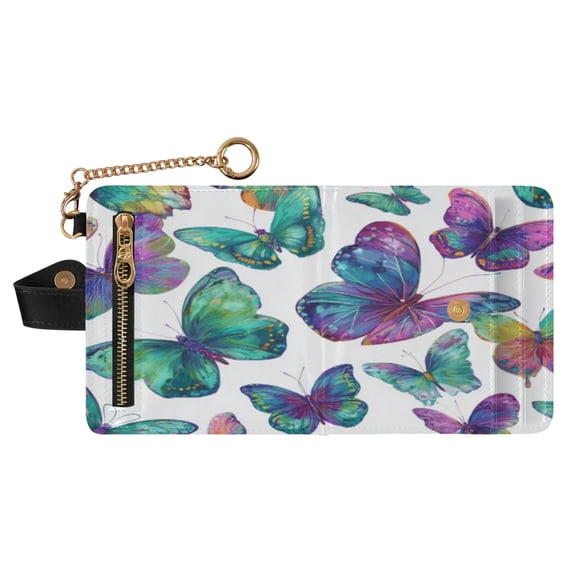 Small Wallet For Women Bifold Leather Pocket Coin Credit Card Holder With RFID Blocking Colorful Butterflies